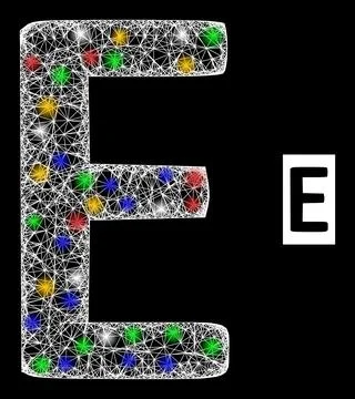 Net Web Mesh Epsilon Greek Symbol Icon with Multi Colored Glitter Dots Stock Illustration
