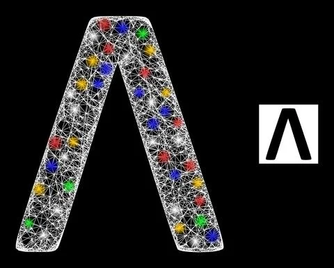 Net Web Mesh Lambda Greek Symbol Icon with Colored Lightspots 库存插图