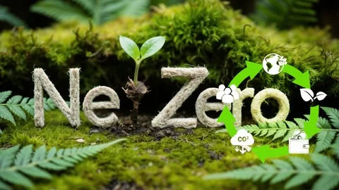 Net zero 2050 and carbon neutral concept.Net Zero text on green forest backg 4 Stock Footage 288468672