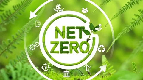 Net zero 2050 and carbon neutral concept.Net Zero text on green background.  Stock Footage 288469318