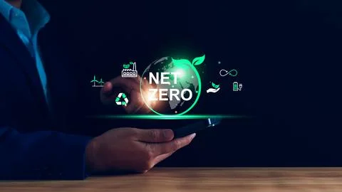 Net zero by 2050. Carbon neutral. Net zero greenhouse gas emissions target. c Stock Photos
