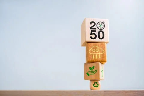 Net zero by 2050. Reduce CO2 emissions, carbon dioxide reduction, limit cli.. Stock Photos