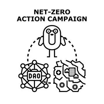 Net zero action campaign and decentralized autonomous organization connecting Stock Illustration