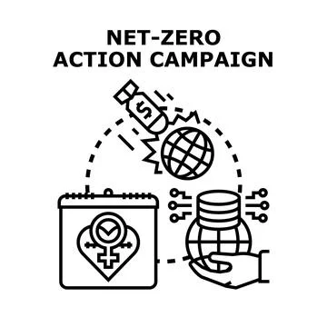Net zero action campaign for climate change impact Stock Illustration