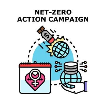 Net zero action campaign for climate change impact Stock Illustration