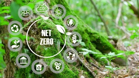 Net zero and carbon neutral concept. Net zero greenhouse gas emissions target... Stock Footage 265528803