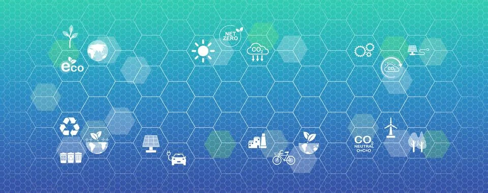 Net Zero and Carbon Neutral Concept Background. Sustainable and Environment.. Stock Illustration