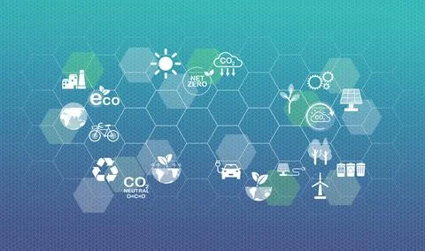 Net Zero and Carbon Neutral Concept Background. Sustainable and Environment.. Stock Illustration