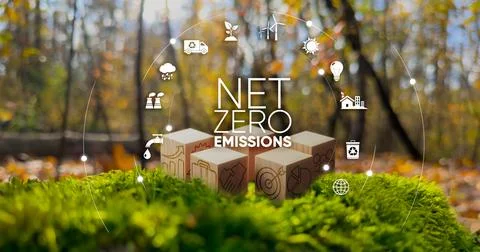 Net zero and carbon neutral concept. Net zero greenhouse gas emissions target Stock Photos