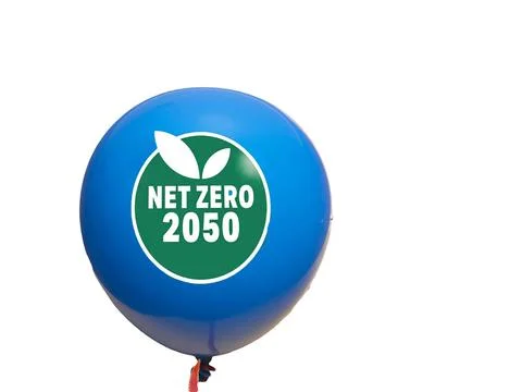Net zero and carbon neutral concept.Net Zero text on a balloon with 2050 ta.. 写真素材
