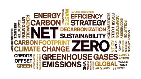 Net Zero animated word cloud,animation tag kinetic typography seamless loop. 스톡 동영상 312928565