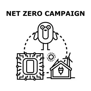 Net zero campaign promoting environmental sustainability strategy Stock Illustration