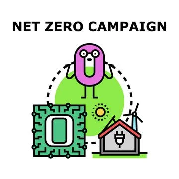 Net zero campaign promoting environmental sustainability strategy Stock Illustration