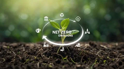 Net zero , carbon neutral concept. Net zero greenhouse gas emissions target  Stock Photos