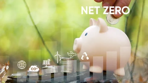 Net zero concept.Finance and business concept.  Piggy bank closeup  Stock Footage 263998620