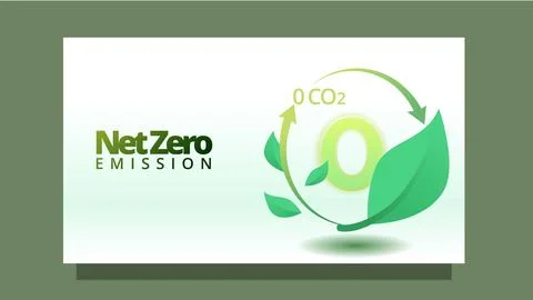Net zero emission concept. zero carbon with grean leaf Stock Illustration