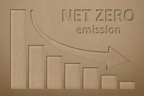 Net zero emissions. 3D image of CO2 emission reduction up to 2050. Graph of fall Stock Illustration