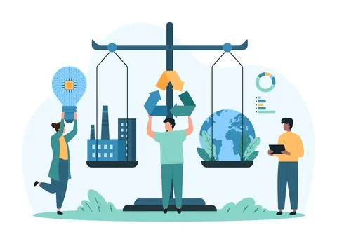 Net zero emissions, carbon dioxide CO2 balance and recycling technology of tiny イラスト素材