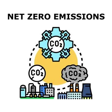 Net zero emissions carbon neutrality goal achieving concept Stock Illustration
