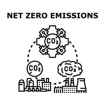 Net zero emissions carbon neutrality goal achieving concept Stock Illustration