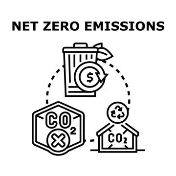 Net zero emissions concept reducing carbon footprint Stock Illustration
