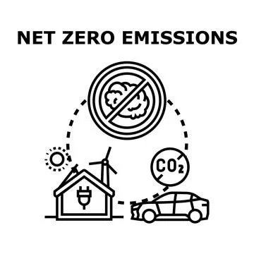 Net zero emissions concept reducing carbon footprint Stock Illustration