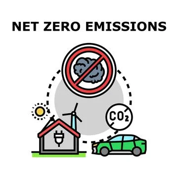 Net zero emissions concept reducing carbon footprint Stock Illustration