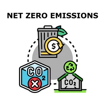 Net zero emissions concept reducing carbon footprint Stock Illustration
