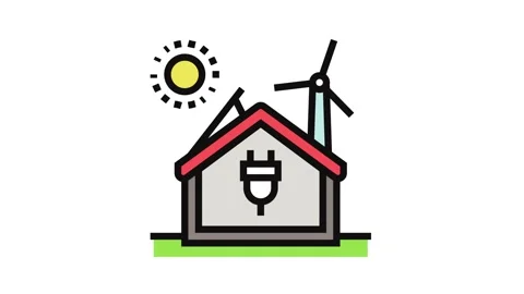 Net zero energy building green color icon animation Stock Footage 326104048