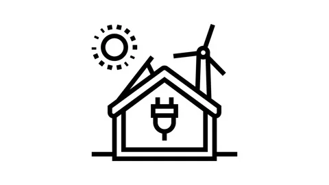 Net zero energy building green line icon animation Stock Footage 326130473