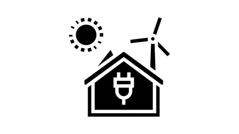 Net zero energy building green glyph icon animation Stock Footage 326150999