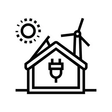 Net zero energy building green line icon vector illustration Stock Illustration