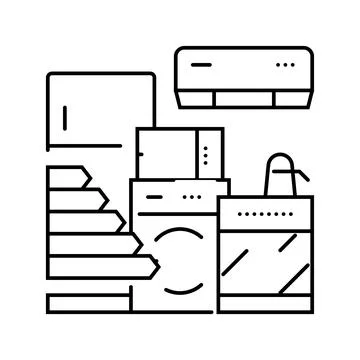 Net zero energy building green line icon vector illustration Stock Illustration