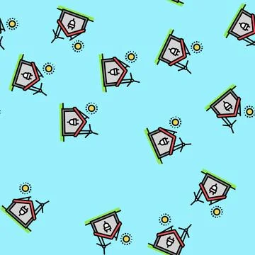Net zero energy building green vector seamless pattern Stock Illustration