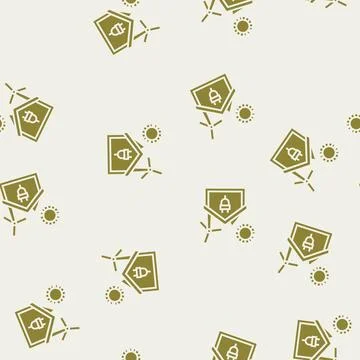 Net zero energy building green glyph seamless pattern Stock Illustration