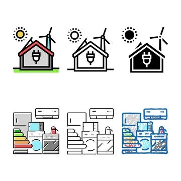 Net zero energy building green stylized color icon vector Stock Illustration