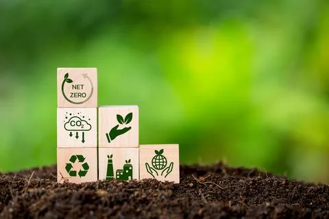 Net zero greenhouse gas emissions reduction with carbon credit concept. Red.. Stock Photos