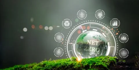 Net zero icon and carbon neutral concept on green moss for net zero greenho.. 스톡 사진