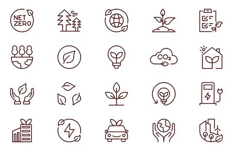 Net Zero line icons set. Net Zero outline icons with editable stroke collec.. Stock Illustration