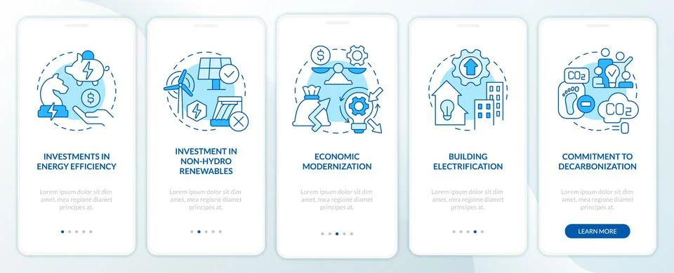 Net zero practices blue onboarding mobile app screen Stock Illustration