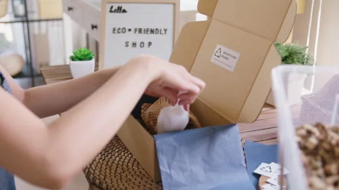 Net Zero SME eco friendly seller go green shop in Earth care day. Stockbeeldmateriaal 248115444