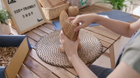 Net Zero SME eco friendly seller go green shop in Earth care day. Stockbeeldmateriaal 248116561