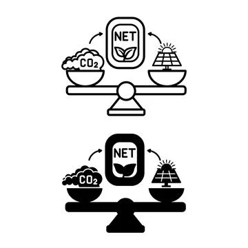 Net Zero Target Icons. Line and Glyph Vector Illustrations. Greenhouse Gas .. Stock Illustration