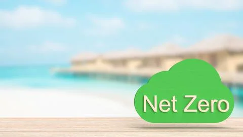 The Net zero text on cloud for eco concept 3d rendering.. Stock Illustration