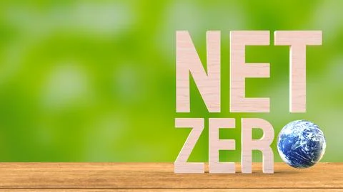 The net zero wood text and world for eco concept 3d rendering. 库存照片