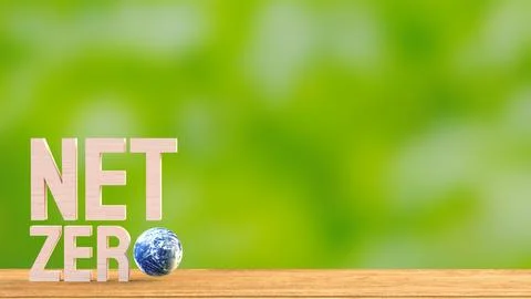 The net zero wood text and world for eco concept 3d rendering. Stock Photos