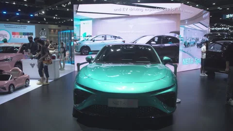 Neta motor car on display at Motoe Expo 2022 event in Bangkok. Video stock 229594147