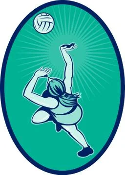 Netball player rebounding jumping for bal Stock Illustration