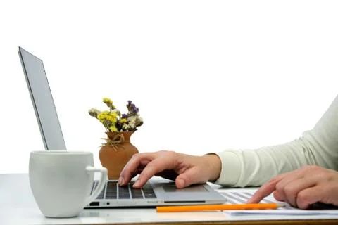 Netbook-laptop working-selective focus Stock Photos