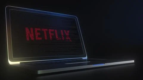 NETFLIX logo made with computer code on the laptop screen. Editorial conceptual Stock Illustration
